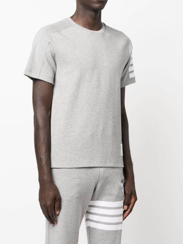 4-Bar Striped Cotton Short Sleeve T-Shirt Light Grey - THOM BROWNE - BALAAN 3