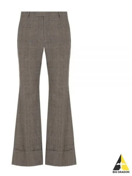 Prince Of Wales Wool Linen Straight Pants Grey - GUCCI - BALAAN 2