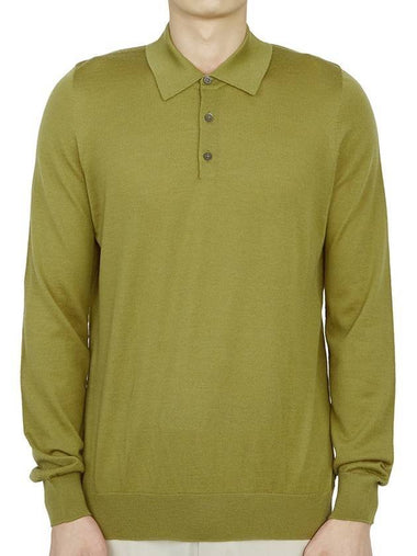 Wool Knit Polo Shirt Green - JOHNSTONS OF ELGIN - BALAAN 1