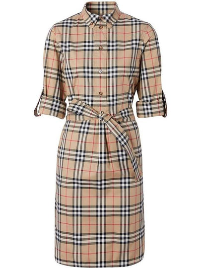 Vintage Check Stretch Cotton Tie-Waist Shirt Dress Beige - BURBERRY - BALAAN 2