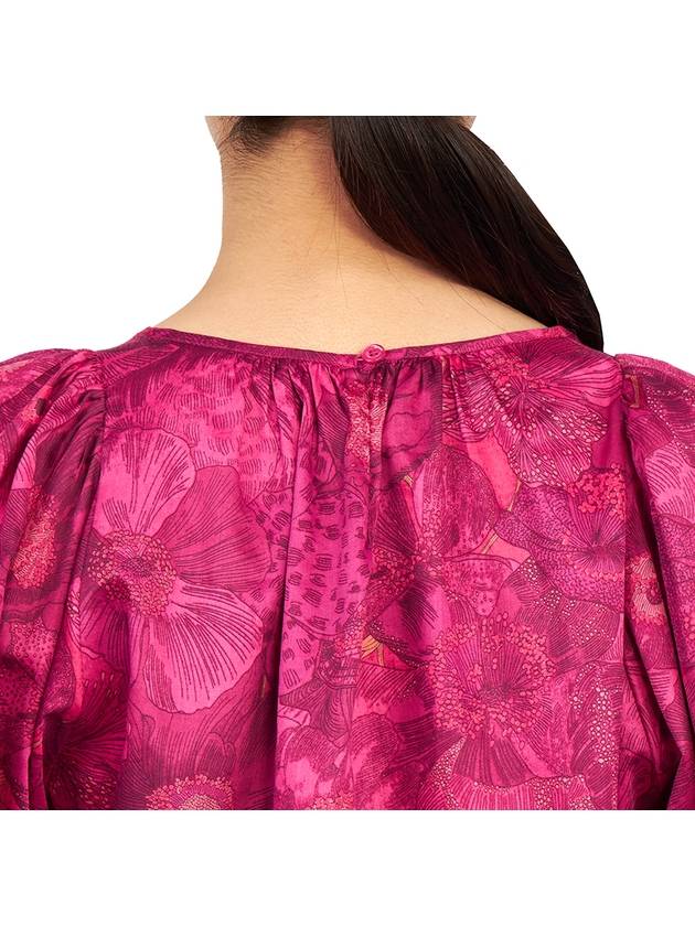 Women's Flower Motif Puff Sleeve Cotton Blouse Pink - VANESSA BRUNO - BALAAN 8