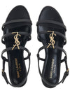 Women's Smooth Leather Gold Tone Monogram Detail Cassandra Flat Sandals Black - SAINT LAURENT - BALAAN 7