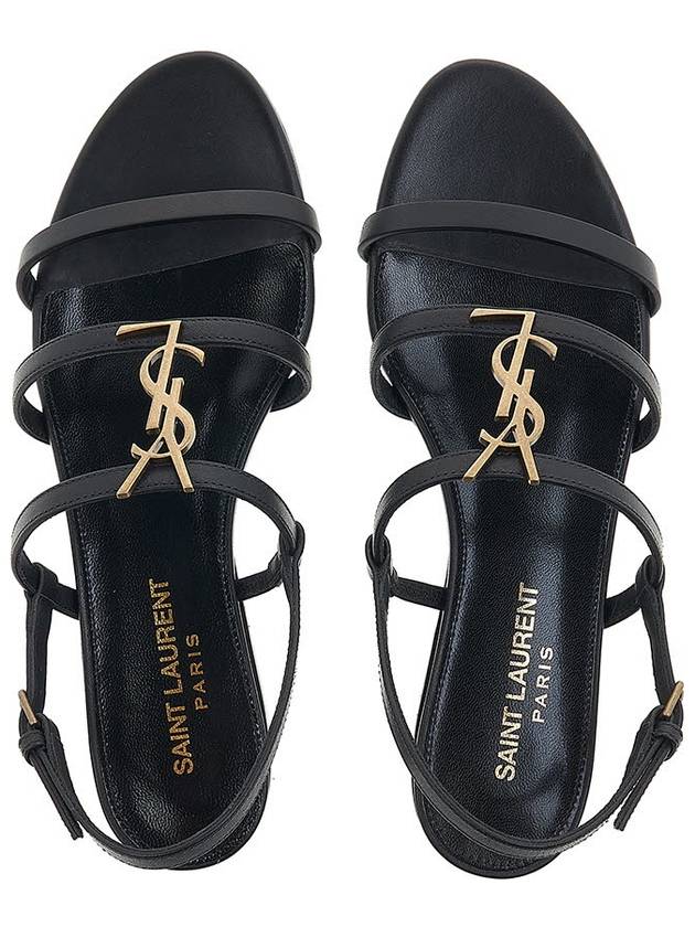 Women's Smooth Leather Gold Tone Monogram Detail Cassandra Flat Sandals Black - SAINT LAURENT - BALAAN 7