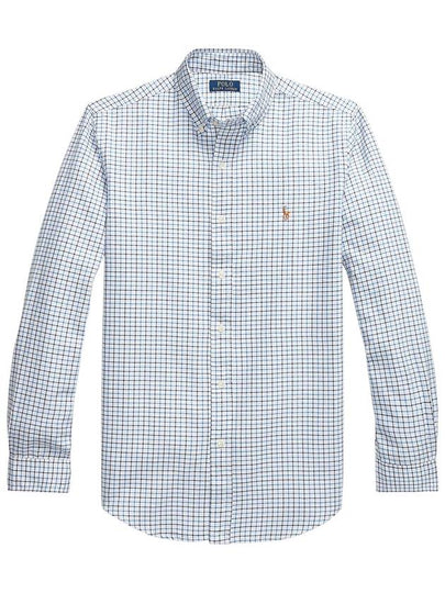 Grid Pattern Embroidered Logo Long Sleeve Shirt White Blue - POLO RALPH LAUREN - BALAAN 2