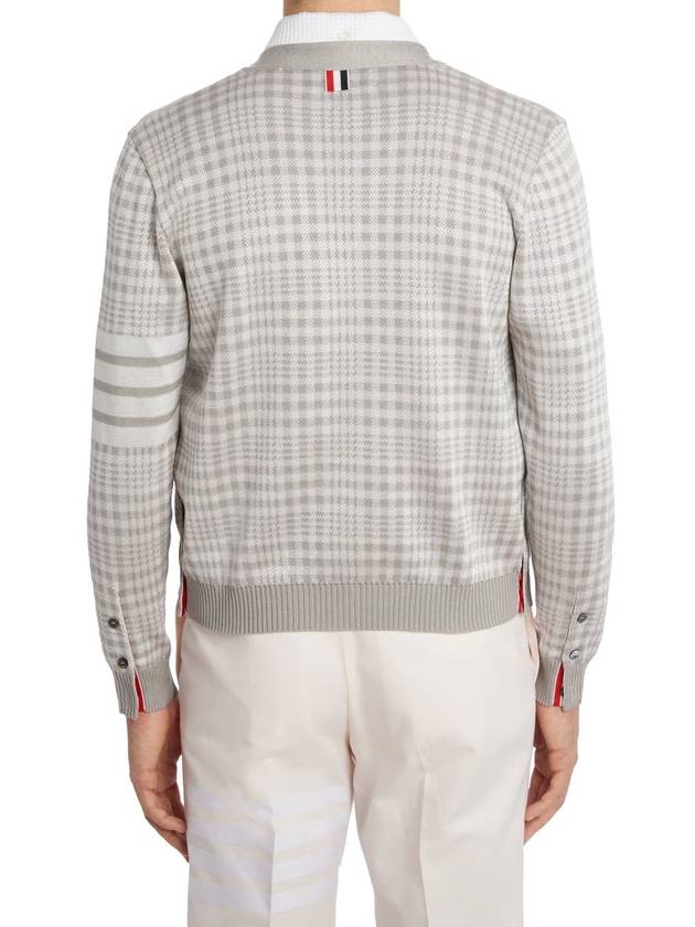 Check Jacquard V-Neck Cardigan Grey - THOM BROWNE - BALAAN 4