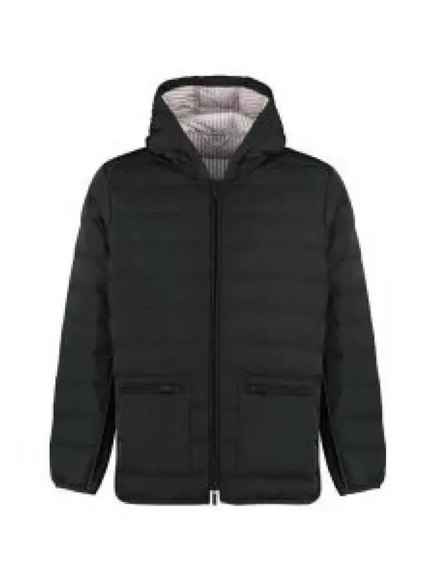 Poly Twill Rib 4-Bar Down Hoodie Jacket Charcoal - THOM BROWNE - BALAAN 2