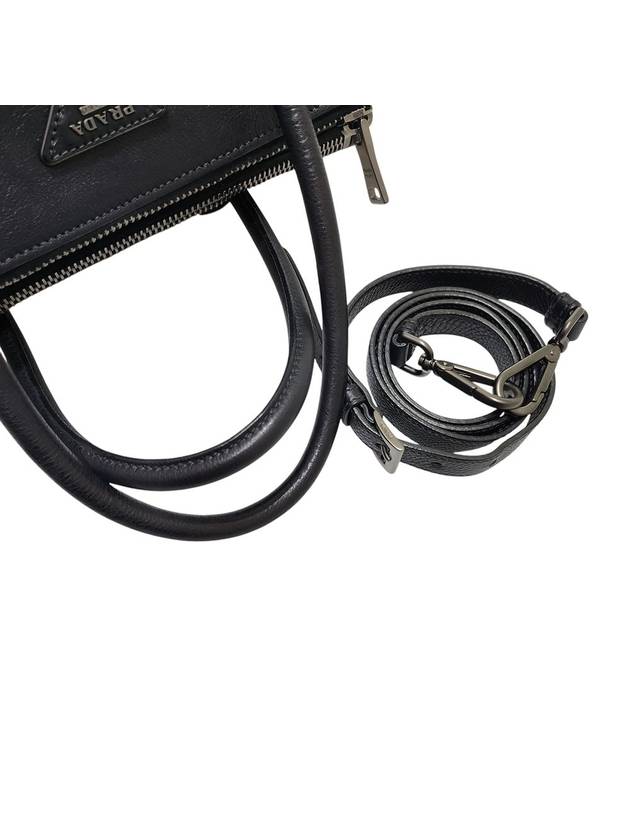 BN2619 Black Grain Calfskin Double Zipper Tote Bag Strap - PRADA - BALAAN 8