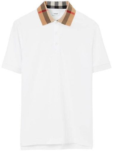 Men's Check Collar Cotton Polo Shirt White - BURBERRY - BALAAN 1