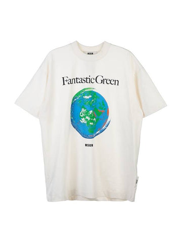 Fantastic Green Sustainable Cotton Short Sleeve T-Shirt Ivory - MSGM - BALAAN 1