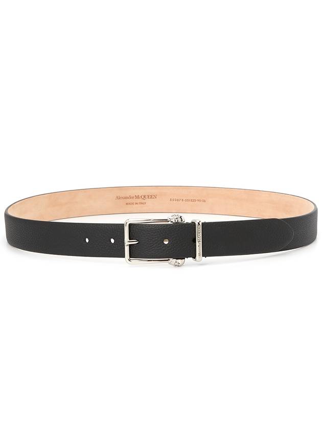 skull buckle leather belt black - ALEXANDER MCQUEEN - BALAAN.