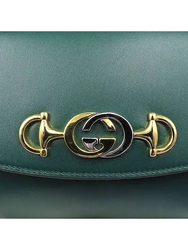 572375 Dark Green Leather Gold Silver Metal Horsebit Zumi Interlocking Small Chain Shoulder Bag - GUCCI - BALAAN 4