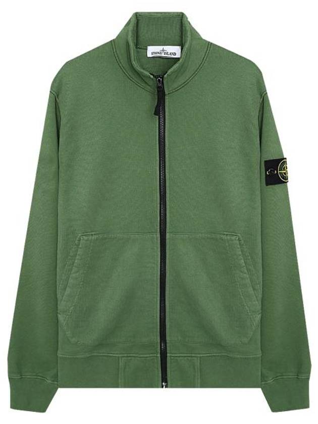 Garment Dyed Cotton Fleece Zip Up Jacket Olive - STONE ISLAND - BALAAN 2