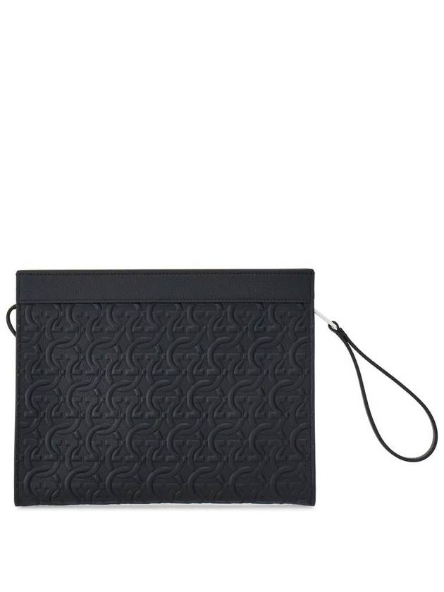 Embossed Logo Zipped Clutch Bag Black - SALVATORE FERRAGAMO - BALAAN 3