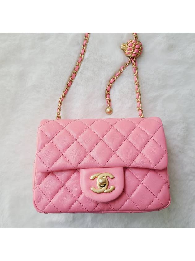 Classic Ball Chain Mini Flap Lambskin Gold Metal Shoulder Bag Pink - CHANEL - BALAAN.