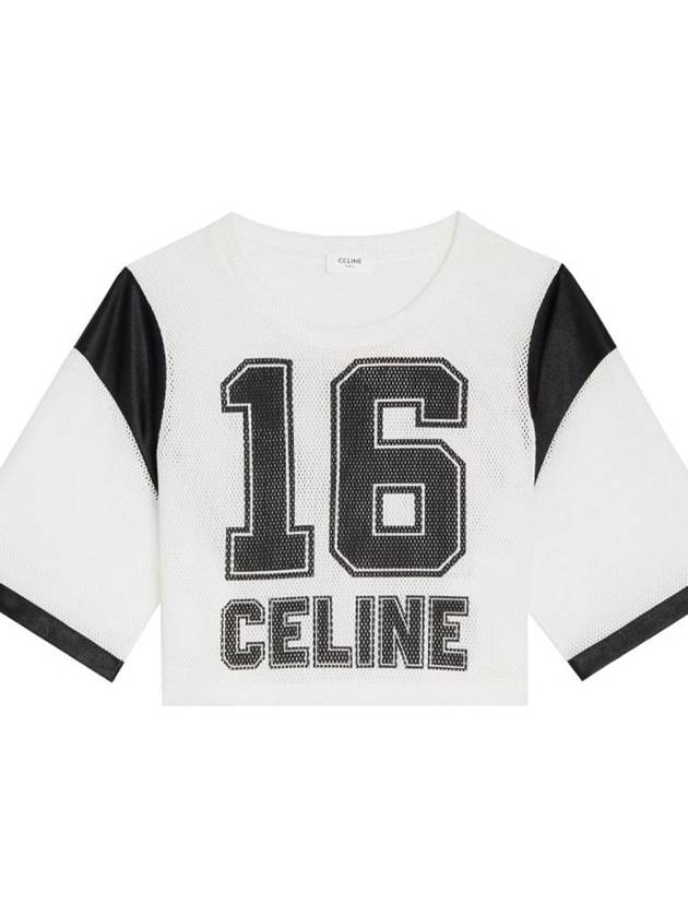 Women's 16 Print Jersey Mesh Crop Short Sleeve T-Shirt Black White - CELINE - BALAAN 3