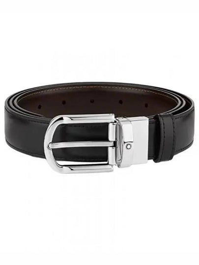 Round Buckle Reversible Leather Belt Black Brown - MONTBLANC - BALAAN 2