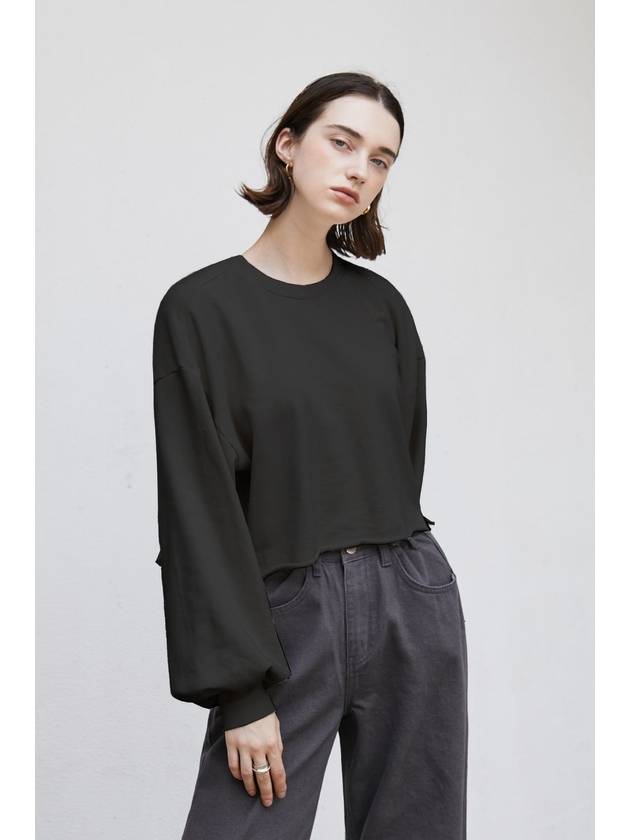 Volume Sleeve Cropped Cotton Sweatshirt Black - ARIFF - BALAAN 2