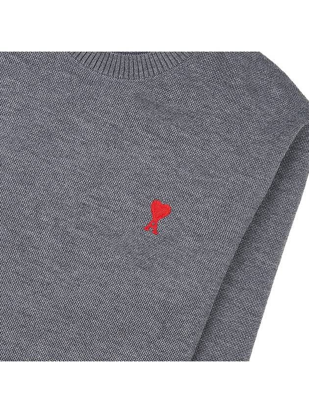 Men's Mini Heart Logo Merino Wool Knit Top Grey - AMI - BALAAN 7