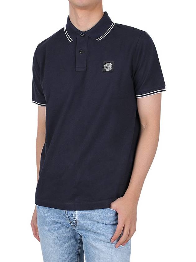 Men's Embroidered Logo Stretch Cotton Polo Shirt Navy - STONE ISLAND - BALAAN 3