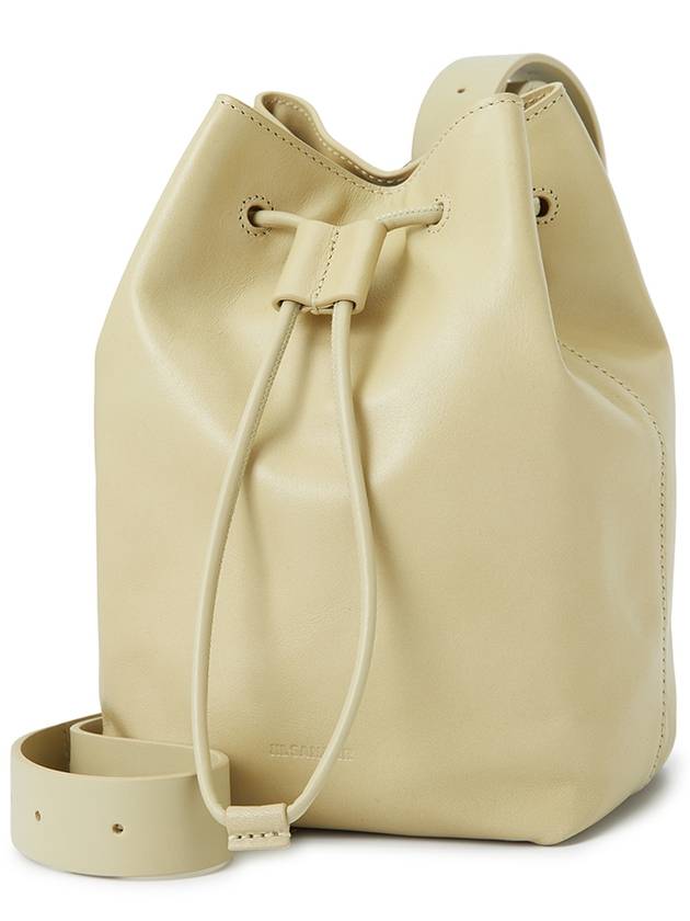 Embossed Logo Drawstring Calfskin Leather Messenger Bag Ivory - JIL SANDER - BALAAN 3