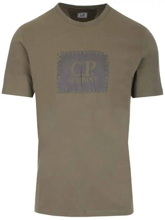 Square logo printing short sleeve t shirt khaki - CP COMPANY - BALAAN 1