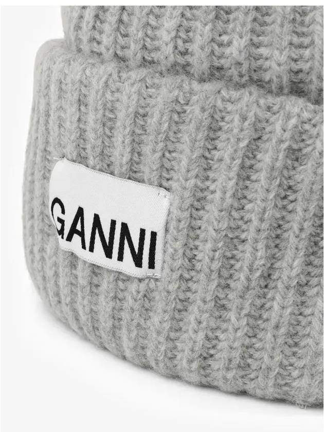 Logo Patch Knit Beanie Grey - GANNI - BALAAN 4