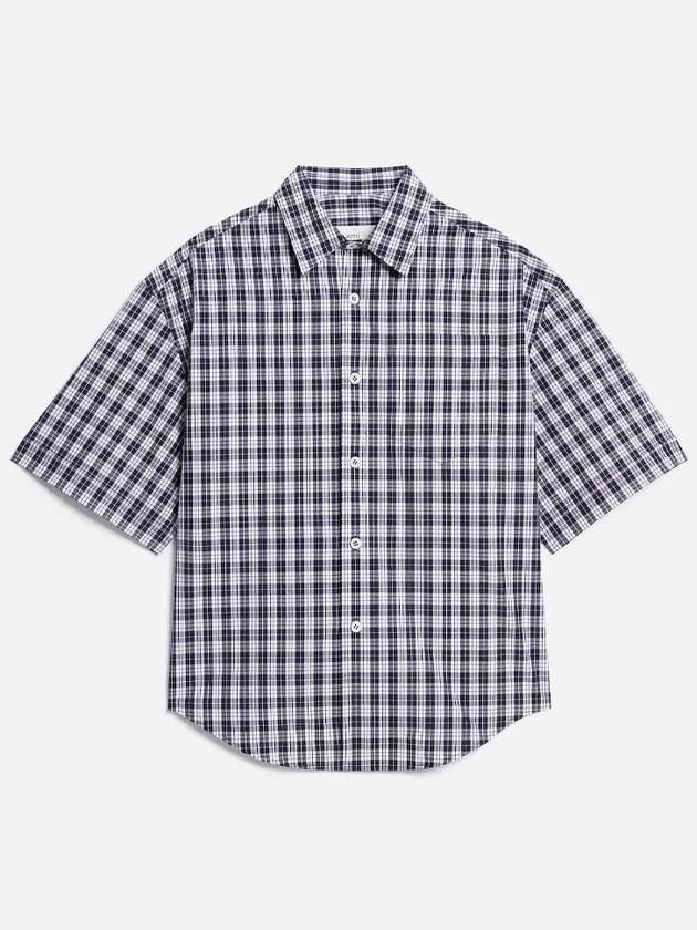 Check Short Sleeve Shirt Nautic Blue White - AMI - BALAAN 4