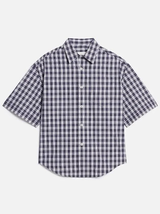 Check Short Sleeve Shirt Nautic Blue White - AMI - BALAAN 2