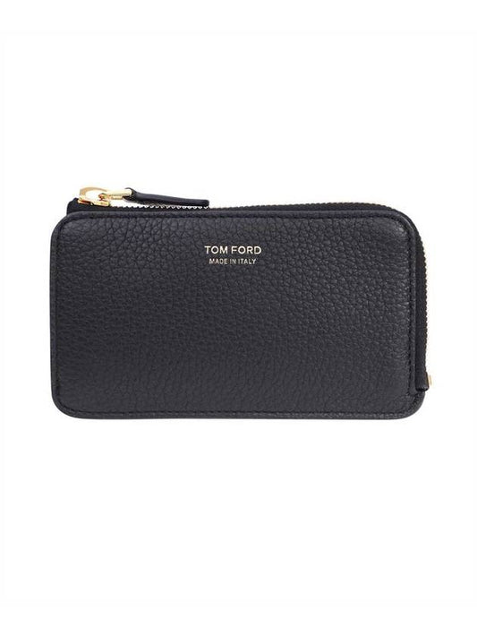 Gold Logo Soft Grain Leather Zipper Medium Wallet Black - TOM FORD - BALAAN.