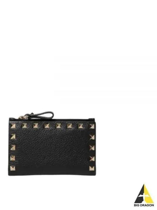 Rockstud Flap Leather Card Wallet Black - VALENTINO - BALAAN 2