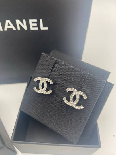 CC logo mini crystal earrings silver - CHANEL - BALAAN 2