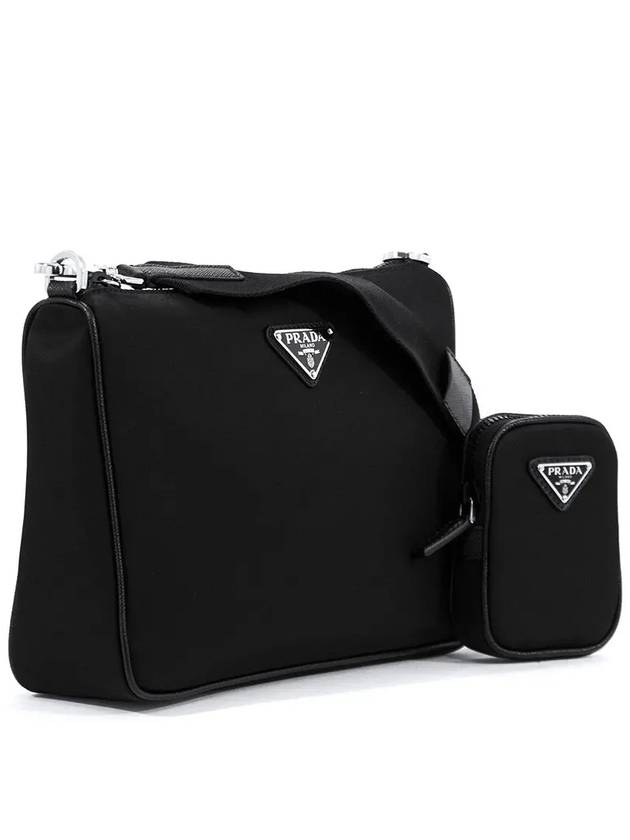 Triangle Logo Re-Nylon Saffiano Leather Shoulder Bag Black - PRADA - BALAAN 3