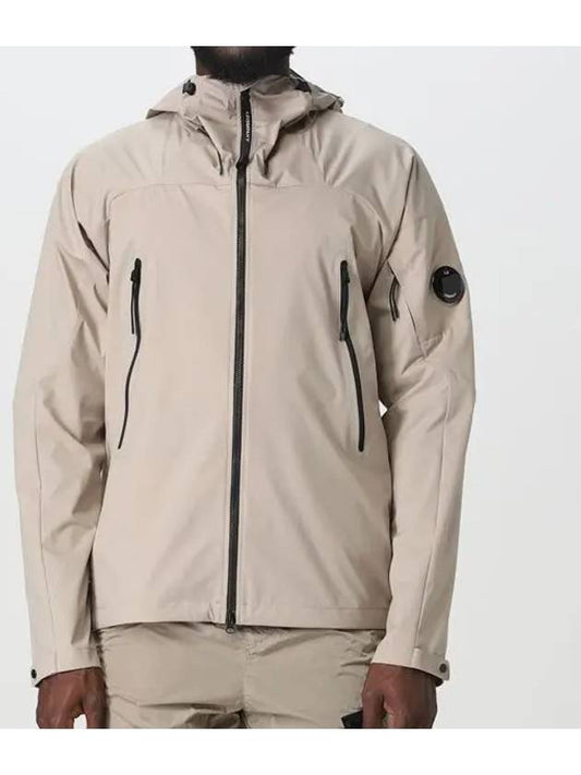 Lens Wappen Protech Hooded Jacket Brown - CP COMPANY - BALAAN.