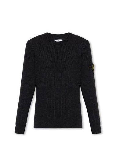 Crewneck Full Rib Wool Knit Top Melange Charcoal - STONE ISLAND - BALAAN 1