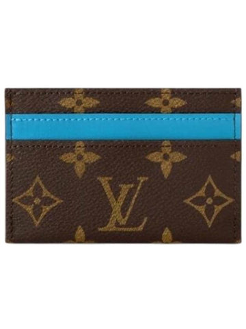 Double Card Wallet Brown Blue - LOUIS VUITTON - BALAAN 1