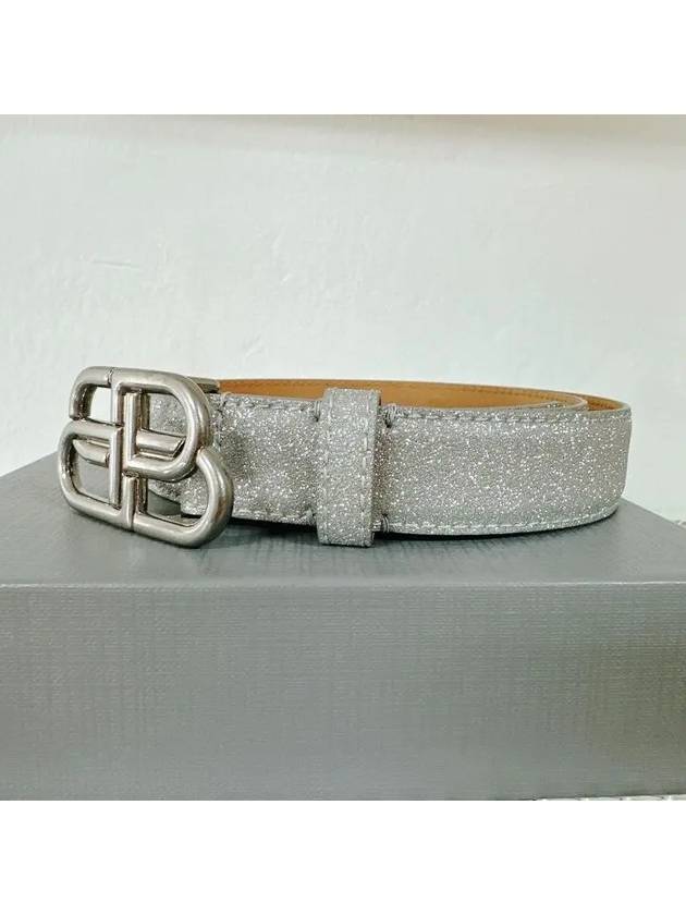 BB Buckle Glitter Calf Leather Belt Silver - BALENCIAGA - BALAAN 3