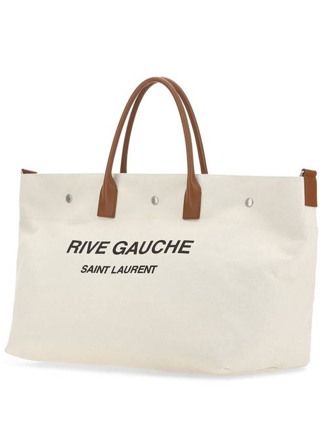 Rive Gauche Canvas Tote Bag Ivory Brown - SAINT LAURENT - BALAAN 3