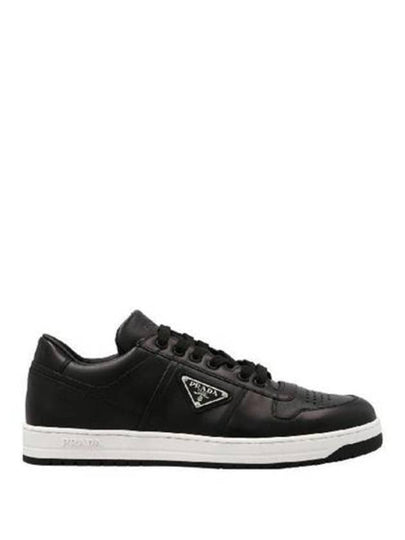 Downtown Triangle Logo Leather Low Top Sneakers Black - PRADA - BALAAN 2