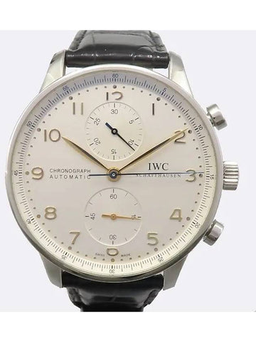 IW371445 Portuguese Gold Hands Automatic Chronograph Black Leather Band Men s Watch - IWC - BALAAN 1