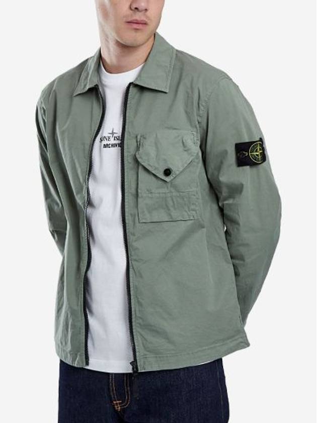 Stretch Cotton Gabardine Overshirt Jacket Green - STONE ISLAND - BALAAN 3