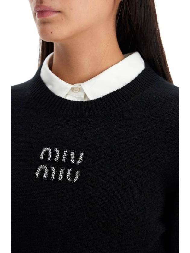 Embroidered Logo Cashmere Knit Top Black - MIU MIU - BALAAN 5