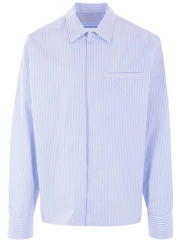 Striped Cotton Long Sleeve Shirt Light Blue - PRADA - BALAAN 2