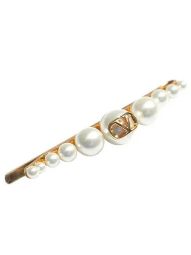 5W0J0W51 UXM 0O3 5W2J0W51 V logo signature metal pearl hair clip - VALENTINO - BALAAN 1