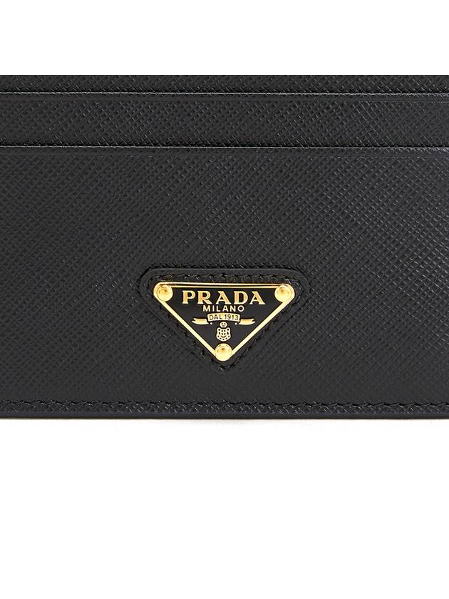 Saffiano Leather Triangle Logo Card Wallet Black Gold - PRADA - BALAAN 6