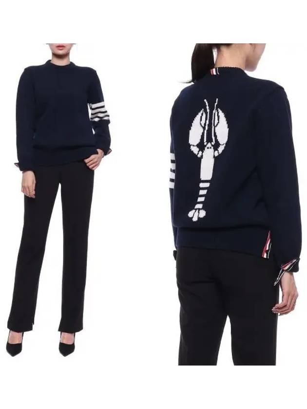 Women's 4 Bar Stripe Lobster Intarsia Merino Wool Knit Top Navy - THOM BROWNE - BALAAN 2