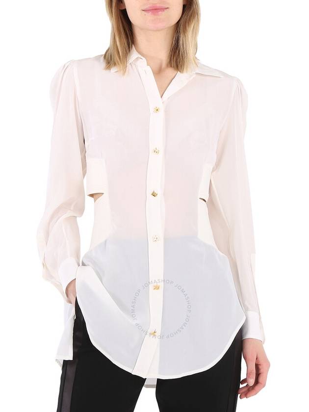 Logo Button Cut Out Silk Shirt White - BURBERRY - BALAAN 2