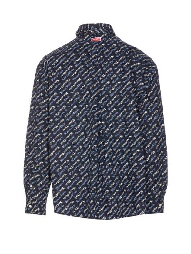 Verdy Monogram Print Allover Cotton Long Sleeve Shirt Navy - KENZO - BALAAN 3