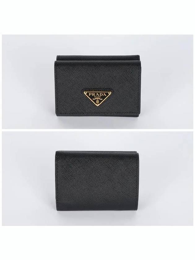 Women's Triangle Logo Saffiano Compact Half Wallet Black - PRADA - BALAAN 3