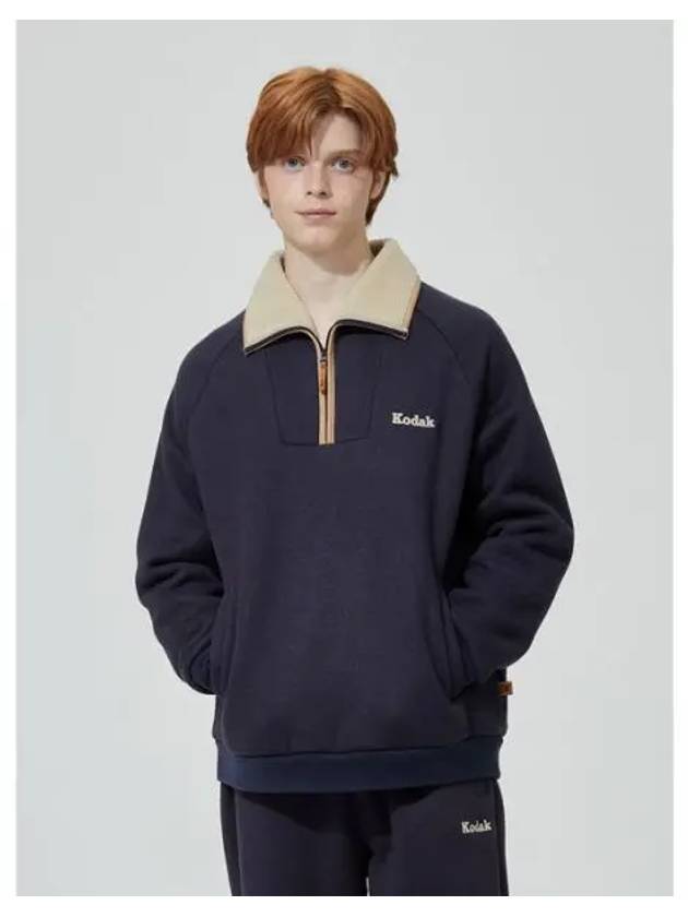 KODAK Apparel Brownie semi overfit light warm brushed half zip up sweatshirt NAVY - KODO - BALAAN 1