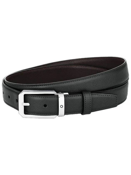 Men's Reversible Square Buckle Leather Belt Black Brown - MONTBLANC - BALAAN 2